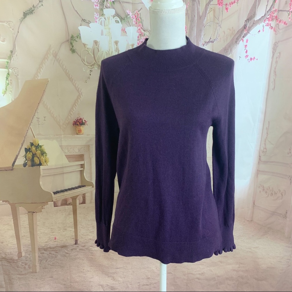 Ann Taylor Loft Purple High Neck Ruffle Cuff Sweater